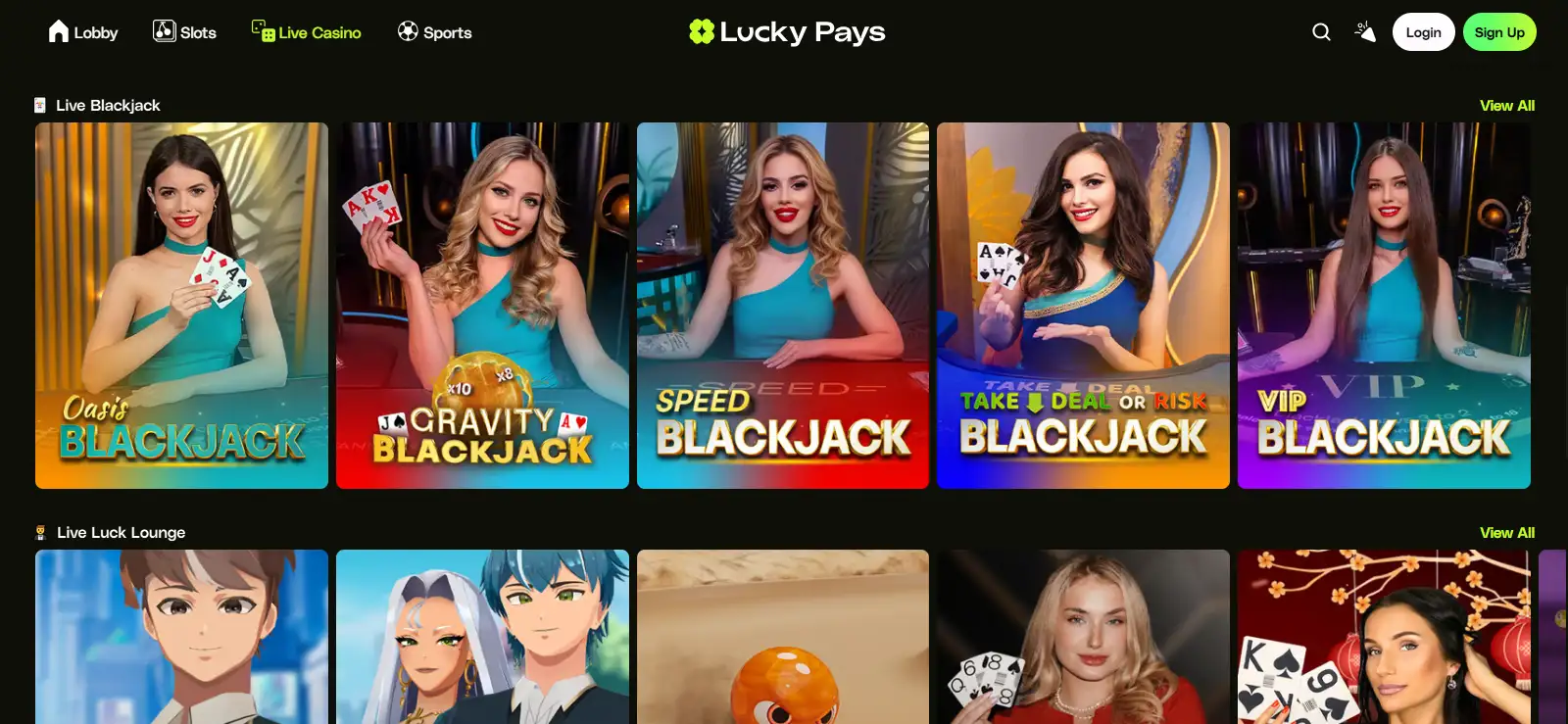 Lucky Pays live casino lobby
